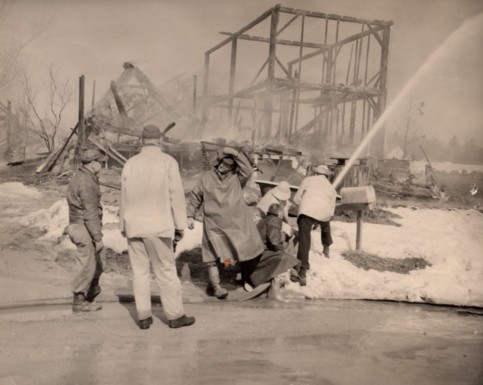 Part of the frame of the Holland Inn is all that is left