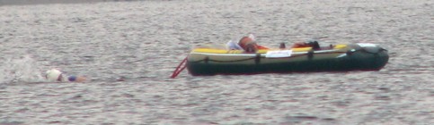 Dick Hoyt pulling the raft with his son on Webster lake