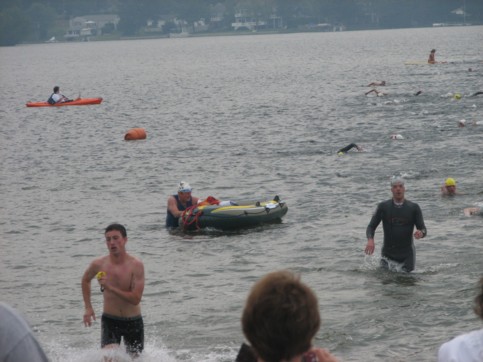 The Team Hoyt at the finish line on Webster Lake