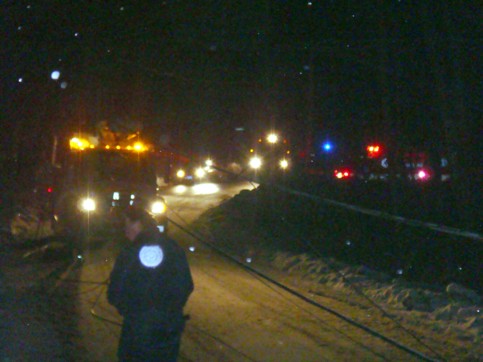 Emergency vehicles lined up waiting for the Power Utility Company