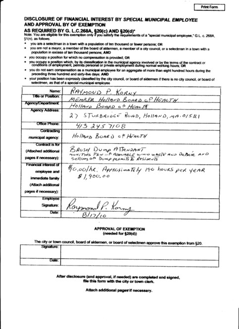 Disclosure Form filed by Raymond Korny