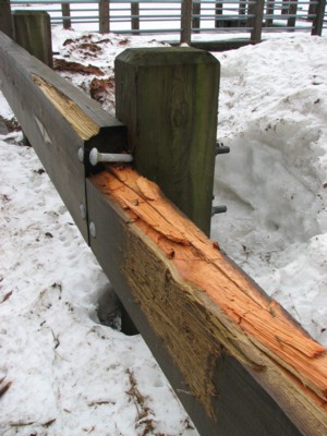 Damaged railing at the public boat launch.